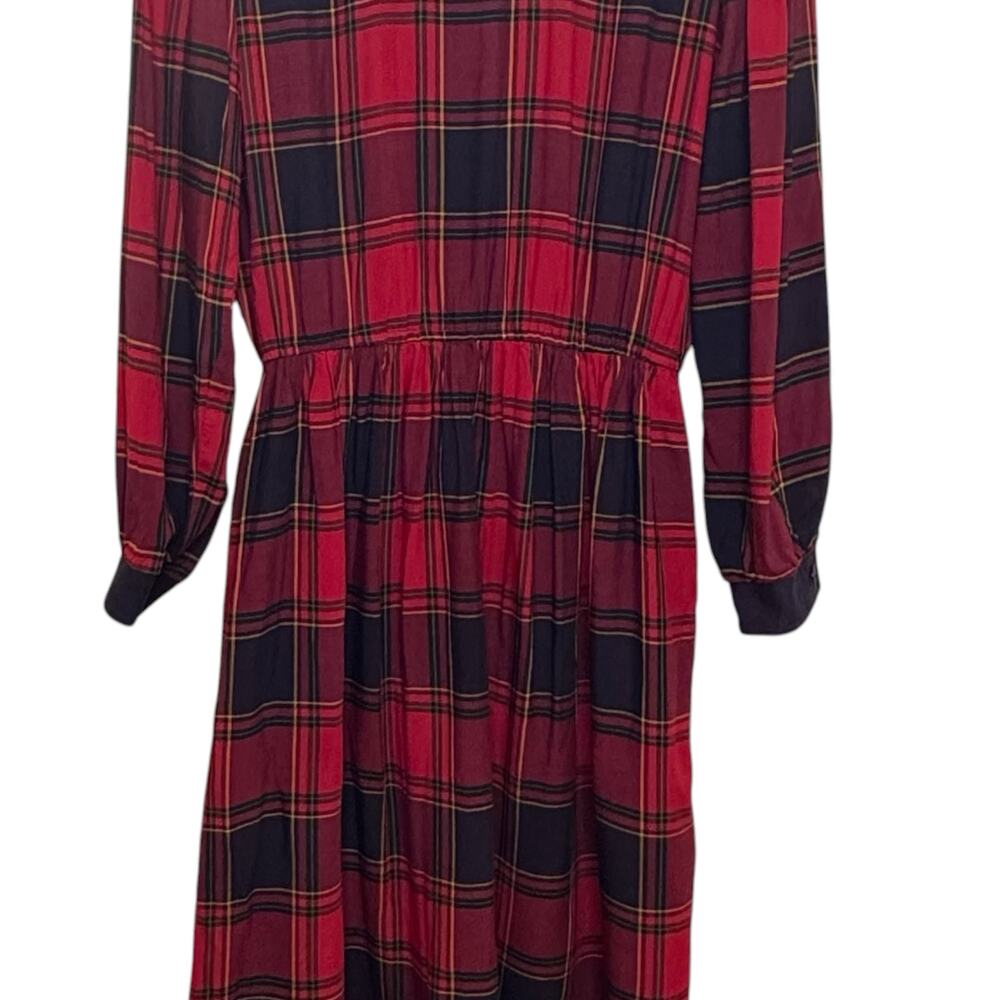 Vtg Lanz Originals Red Tartan Plaid Collared Back Buttons Rayon Size 12 USA Made - Picture 3 of 9